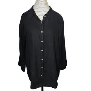 Cut Loose 100% Linen Top Womens XL Black Button Up Lagenlook Minimalist Artsy